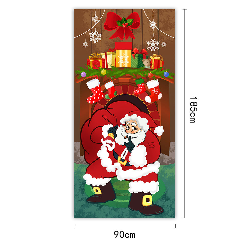 New Christmas Door Curtains, Flags, Outdoor Photography, Santa Claus and Puppies, Background Decoration, Hanging Cloth