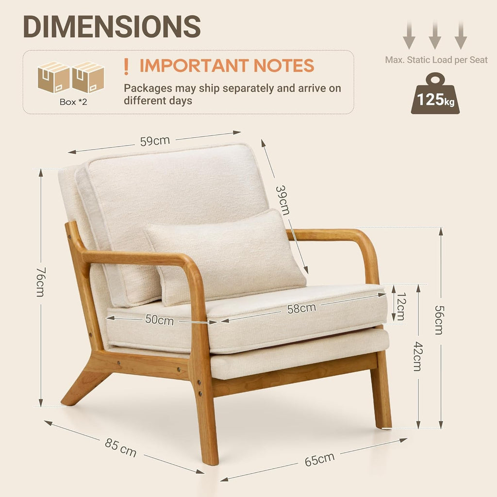 Beige Upholstered Accent Chairs With Lumbar Pillows