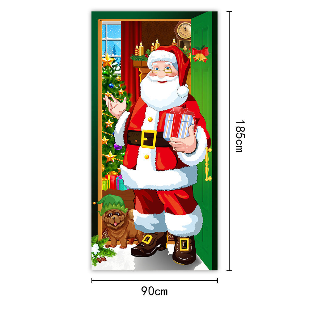 New Christmas Door Curtains, Flags, Outdoor Photography, Santa Claus and Puppies, Background Decoration, Hanging Cloth