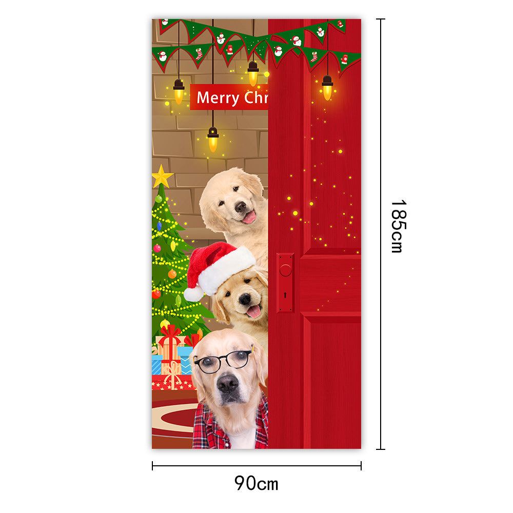 New Christmas Door Curtains, Flags, Outdoor Photography, Santa Claus and Puppies, Background Decoration, Hanging Cloth