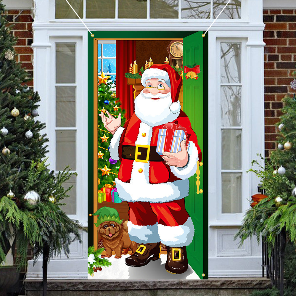 New Christmas Door Curtains, Flags, Outdoor Photography, Santa Claus and Puppies, Background Decoration, Hanging Cloth