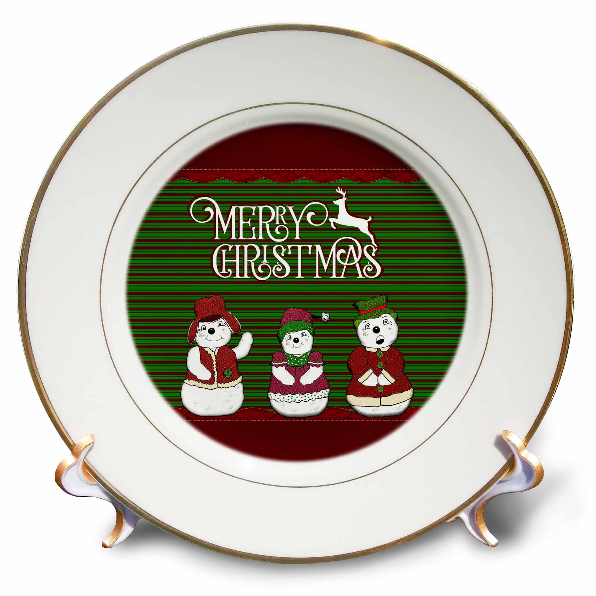 3dRose Christmas Snow People Dressed in Clothes, Red and Green, Scallops - Plates (cp_329058)