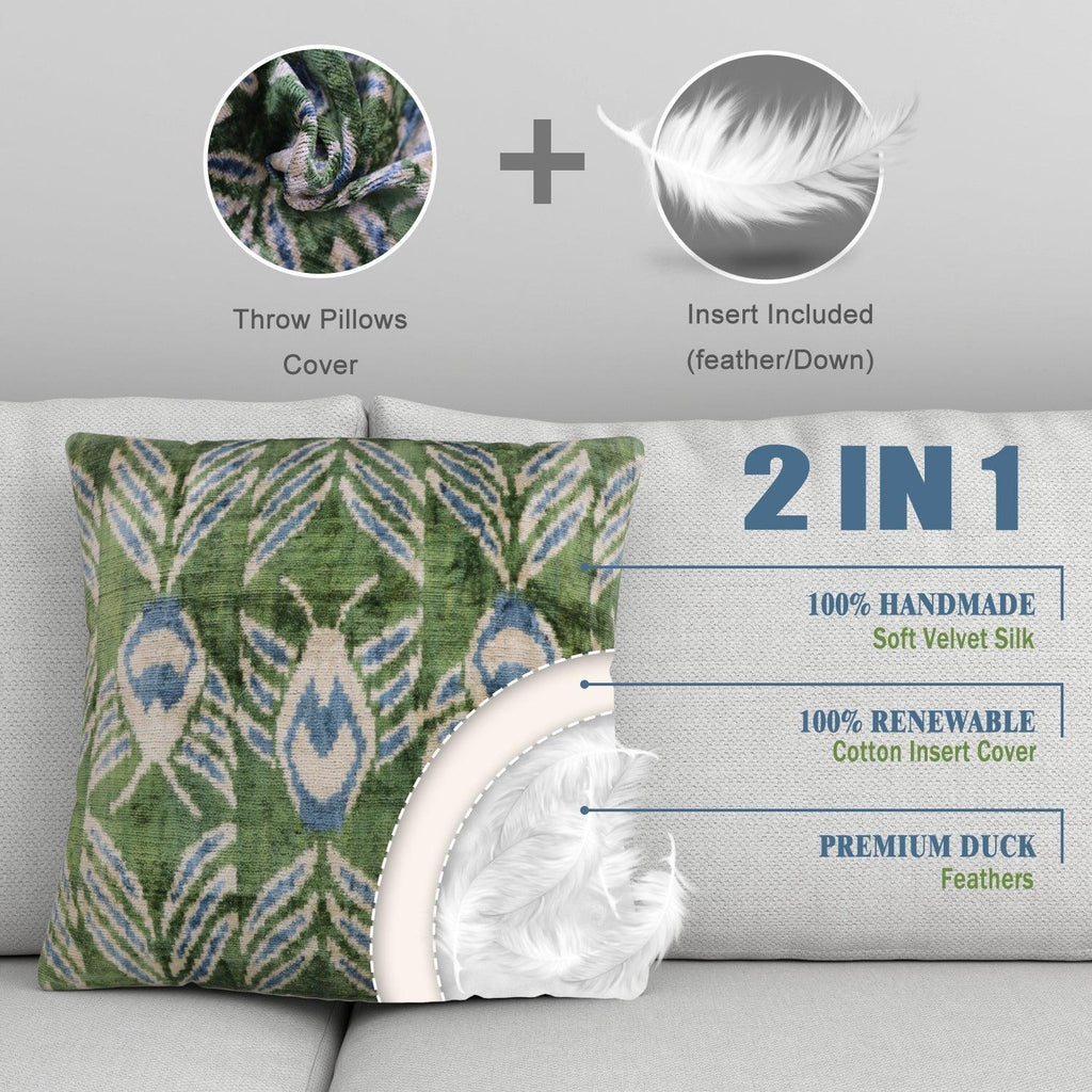 Canvello Handmade Green Velvet Throw Pillows - 20x20