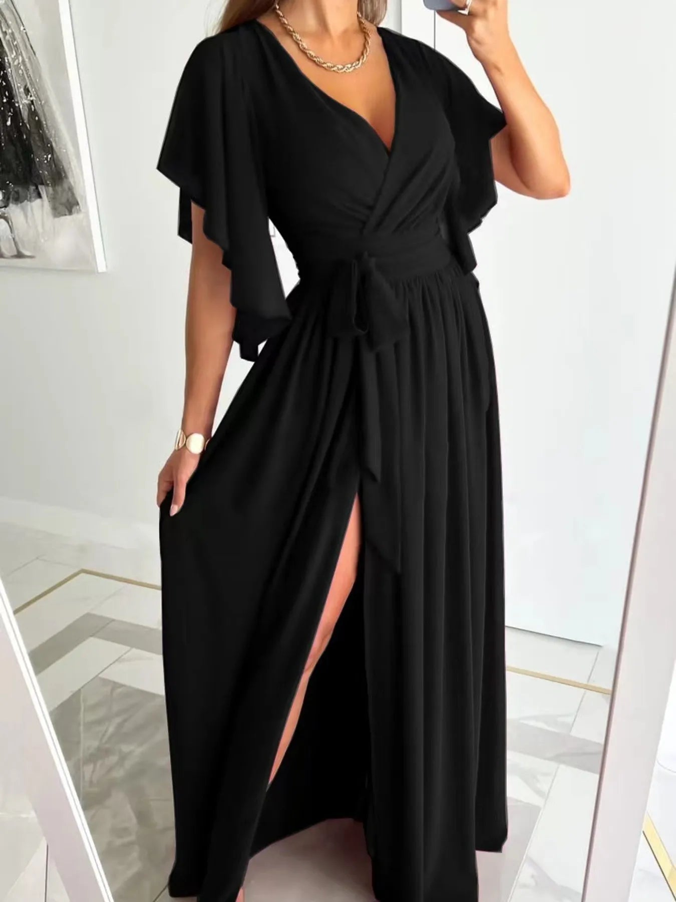 Effortlessly Elegant Flutter Wrap Maxi Dress